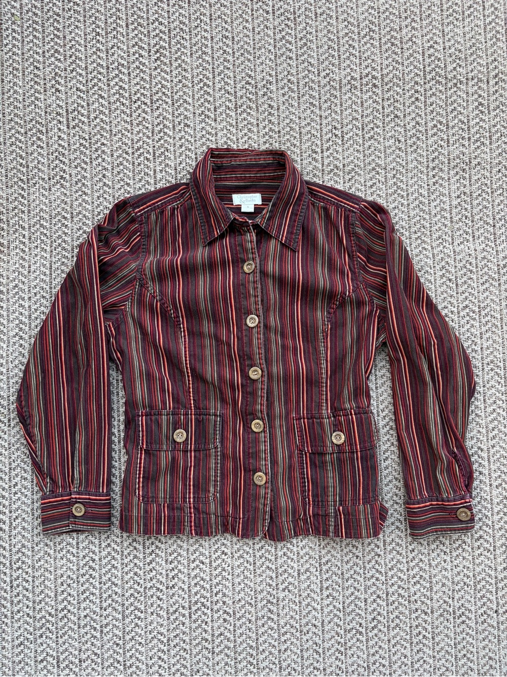 Christopher & Banks Striped Burgundy Button Up Top